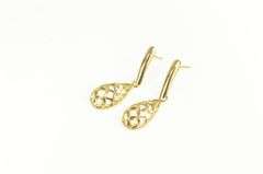 14K Yellow Gold Domed Tear Drop Shape Lattice Dangle Earrings