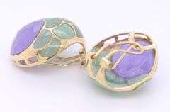 Stunning Yellow Gold Lavender and Green Jade Fancy Earrings