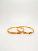 2 MATCHING 22KT SOLID YELLOW GOLD DIAMOND CUT BANGLE BRACELET- SET OF 2X!
