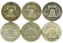6 Different Silver Franklin Half Dollars