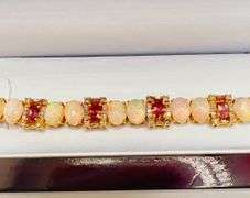 BEAUTIFUL PINK TOURMALINE, OPAL, & DIAMOND BRACELET- 30.0+CARATS!