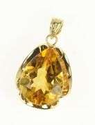 14K Yellow Gold Pear Citrine 60s Vintage Statement Pendant