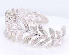 925 Sterling Silver Leaf Bangle Bracelet