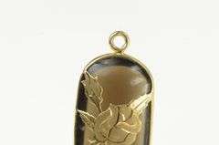 14K Yellow Gold Smoky Quartz Engrave Flower Charm/Pendant