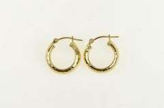 14K Yellow Gold Hammered Pattern 14.8mm Vintage Hoop Earrings