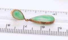 2 Pairs of Green Jade Dangle Earrings in Yellow Gold