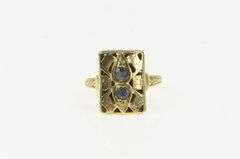 14K Yellow Gold Art Deco Sapphire Squared Ornate Vintage Ring