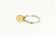 14K White Gold 1950's Pearl Diamond Accent Classic Vintage Ring