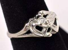 Lovely Double Heart Ring with Diamond in White Gold