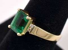 Sparkling Lab-Created Emerald And Diamond ring In 14K Yellow Gold