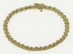 10K Yellow Gold Classic Diamond Wavy Link Simple Tennis Bracelet