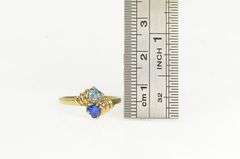 10K Yellow Gold Heart Blue Topaz Syn. Sapphire Bypass Ring