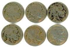6 Different Buffalo Nickels: 1916-S-1929-S