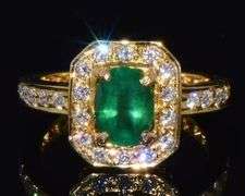 18KT SOLID YELLOW GOLD, EMERALD, & DIAMOND COCKTAIL RING