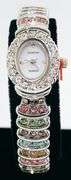 Ladies Geneva & Gemstone Watch, 18kt White Gold Plated