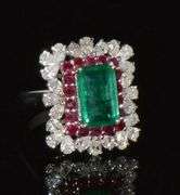 18KT SOLID WHITE GOLD, EMERALD, RUBY, AND DIAMOND RING!