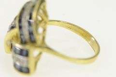 14K Yellow Gold Princess Sapphire Diamond Triangular Knot Ring