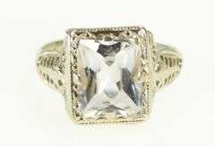 14K White Gold Art Deco Filigree CZ Elaborate Statement Ring