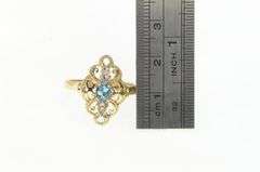 10K Yellow Gold Oval Blue Topaz Diamond Accent Cocktail Ring