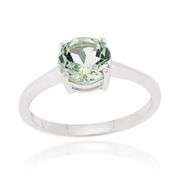 Green Amethyst Solitaire Ring in Sterling Silver