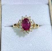 14KT SOLID YELLOW GOLD NATURAL RUBY & DIAMOND COCKTAIL RING