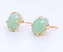 Fantastic Yellow Gold Oval Jade Stud Earrings