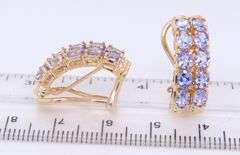 Handsome Yellow Gold Oval Tanzanite Two Row Huggie Earrings