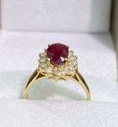 14KT SOLID YELLOW GOLD NATURAL RUBY AND DIAMOND COCKTAIL RING