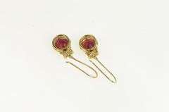 10K Yellow Gold Round Ruby Diamond Accent Ornate Floral Earrings
