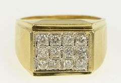 14K Yellow Gold 0.75 Ctw Diamond Men's Squared Cluster Ring