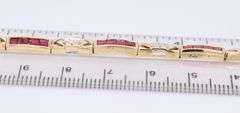 Pleasing Yellow Gold Princess Cut Ruby and Diamond Link Bracelet