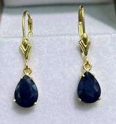 3.0 CARAT NATURAL BLUE SAPPHIRE EARRINGS IN 14KT SOLID YELLOW GOLD