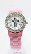 Fancy Pink Geneva Watch w/ Cross Graphic and Gemstones