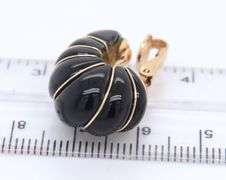 Fancy Yellow Gold Black Onyx and Gold J Hoop Earrings