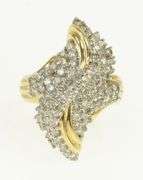 14K Yellow Gold 2.00 Ctw Diamond Wavy Cluster Freeform Ring