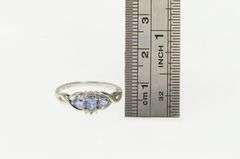10K White Gold Tanzanite Three Stone Diamond Accent Vintage Ring