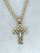 14K TWO - TONE FILIGREE CROSS WITH CHAIN