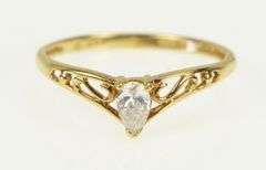 10K Yellow Gold Pear CZ Vintage Solitaire Chevron Statement Ring