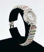 Ladies Geneva & Gemstone Watch, 18kt White Gold Plated