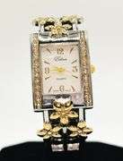 Beautiful Two-Tone Cuff Watch Bracelet with Gemstones