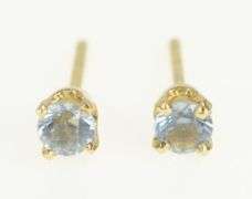 14K Yellow Gold Round Blue Topaz Vintage Classic Stud Earrings