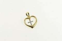 10K Yellow Gold Two Tone Heart Cross Christian Love Pendant