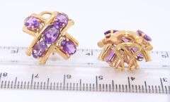 Fabulous Yellow Gold 5ctw Oval Amethyst X Earrings