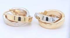 Pleasing Two Tone Gold Crossover Double Hoop Earrings