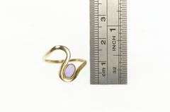 14K Yellow Gold Amethyst Cabochon Ornate Curvy Bypass Ring