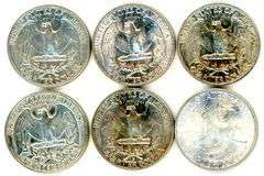 6 Different Uncirculated Silver Washington Quarters
