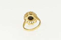 10K Yellow Gold Oval Black Onyx Cabochon Scalloped Trim Ring