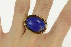 14K Yellow Gold 1960's Ornate Lapis Lazuli Cabochon Statement Ring