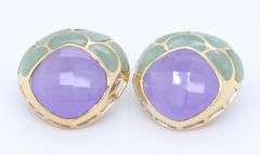 Stunning Yellow Gold Lavender and Green Jade Fancy Earrings