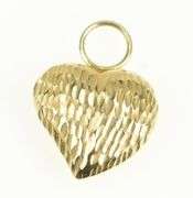 14K Yellow Gold Diamond Cut Puffy Heart Vintage Charm/Pendant
